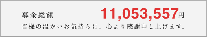 募金総額11,053,557円皆様の温かいお気持ちに、心より感謝申し上げます。